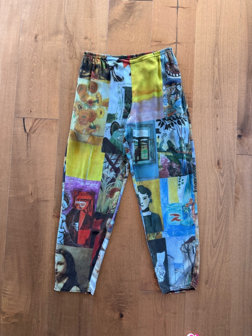 URU 100% Silk Art Print Pants Elastic Waist Pockets Made USA NWOT No Size Tag - Picture 3 of 12